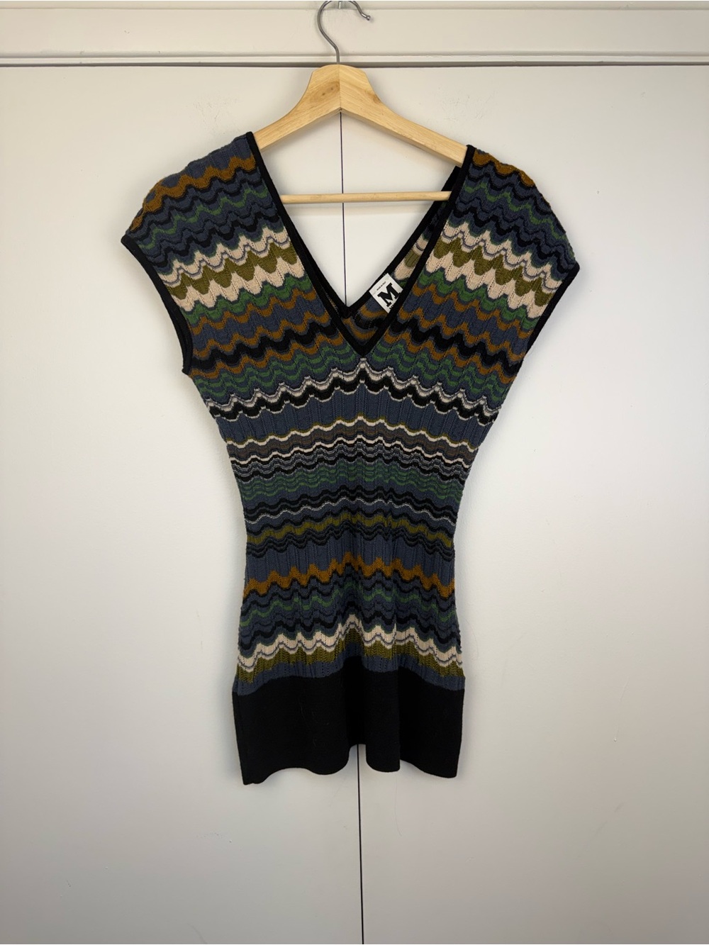 M Missoni Chevron Zigzag Knit V-Neck Tunic Top Made in Italy